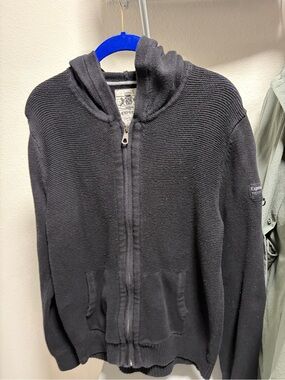 Express Men’s Black Zip-Up Hooded Sweater
